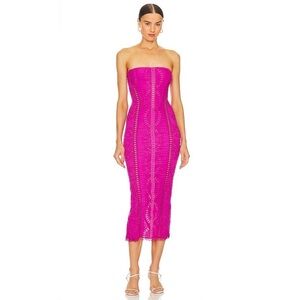 NEW NWOT Charo Ruiz Ibiza Ynisa Strapless Eyelet Midi Dress In Hot Pink